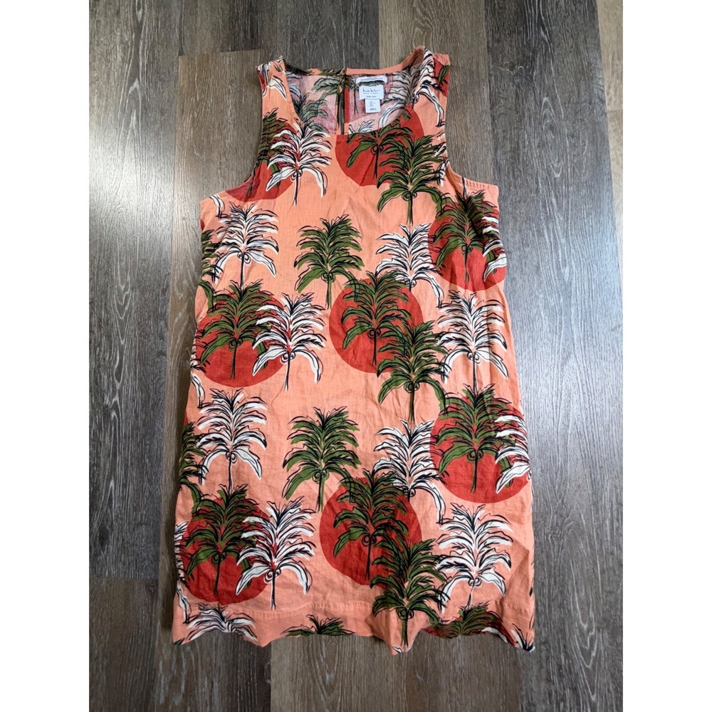 Nicole Miller Dress Womens Large Orange Linen Tropical Palm Tree Shift